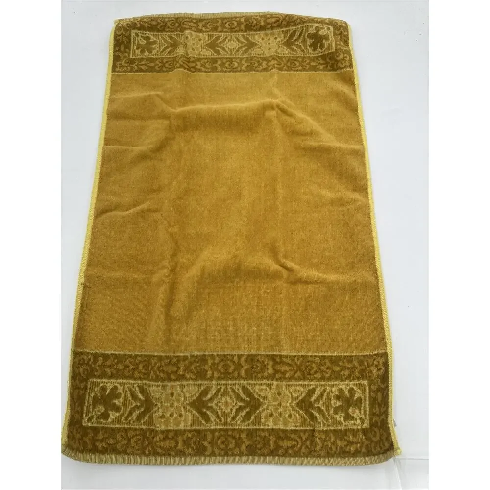 Vtg STEVENS UTICA USA Sculpted Fringed Gold Towel Set. 8 Pieces